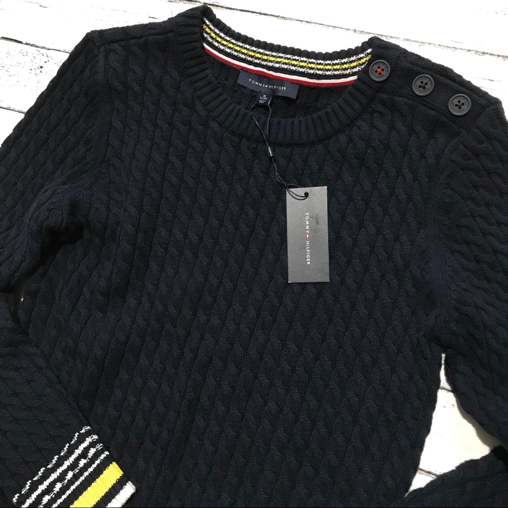 Tommy Hilfiger Button Shoulder Cable Knit Crewneck Sweater - Picture 5 of 16